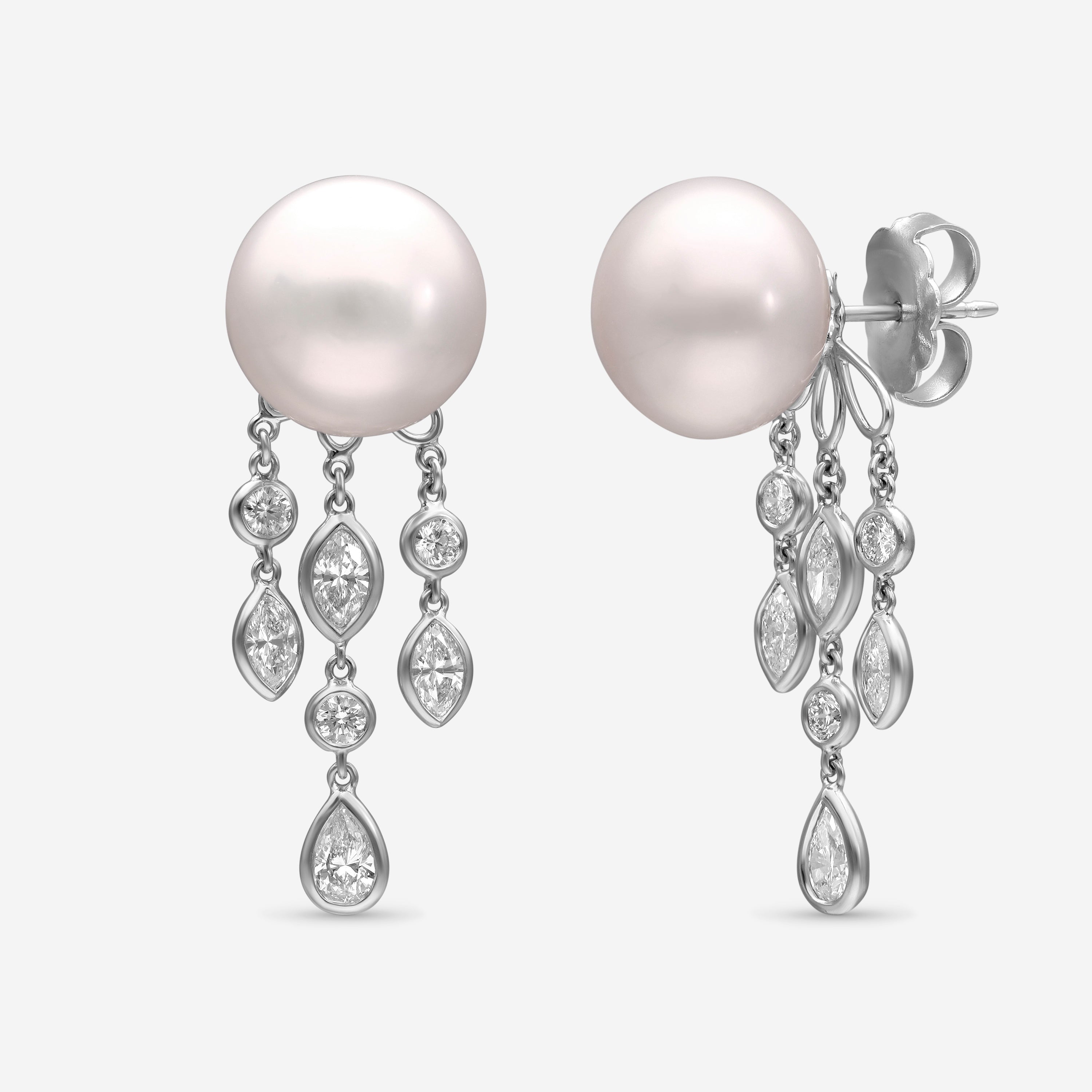 Assael 18K White Gold, Diamond 2.08ct. tw. and South Sea Pearl Chandelier Earrings E4971 - THE SOLIST