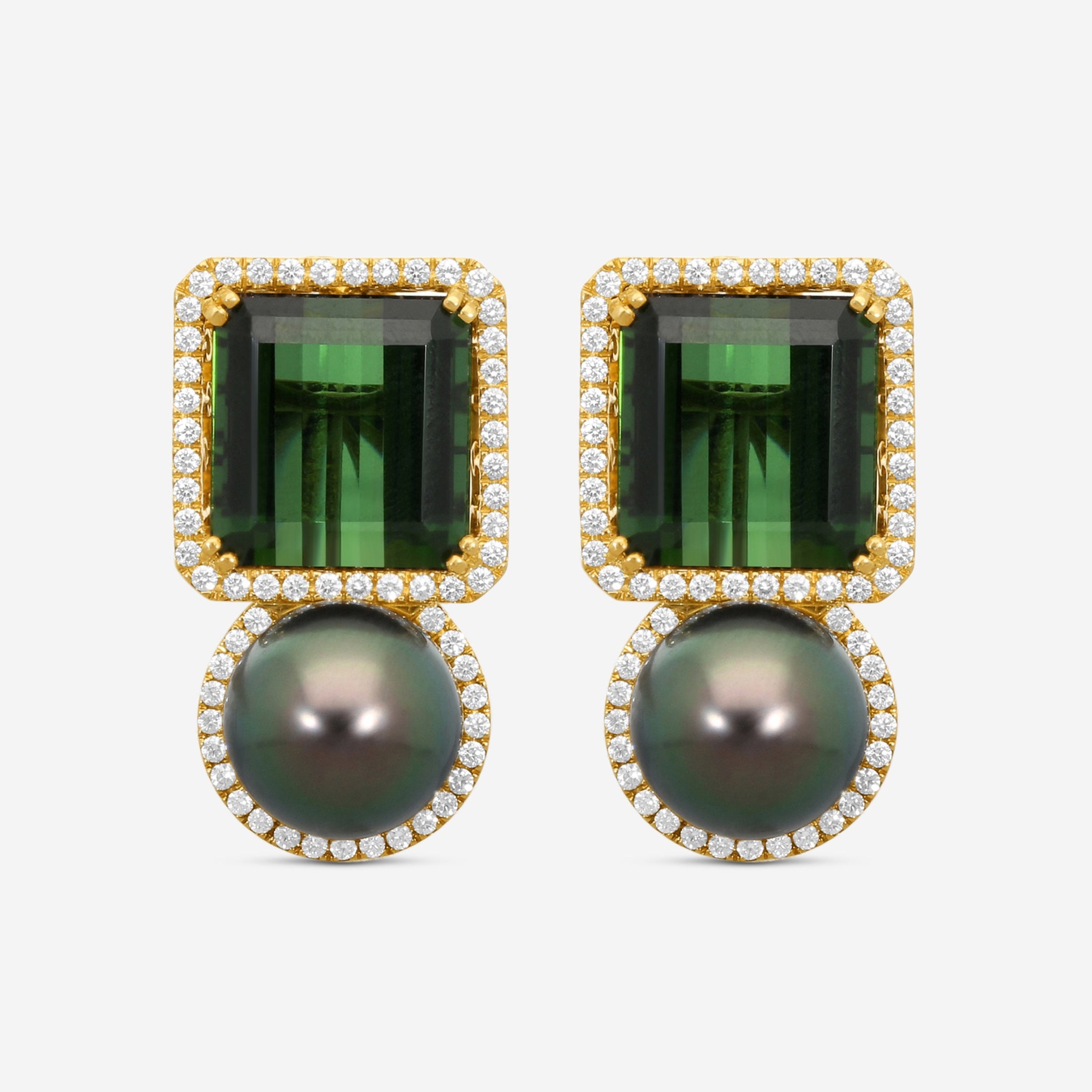 Assael 18K Yellow Gold Green Tourmaline, Pearl & Diamond Drop Earrings E5352 - THE SOLIST