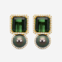 Assael 18K Yellow Gold Green Tourmaline, Pearl & Diamond Drop Earrings E5352 - THE SOLIST