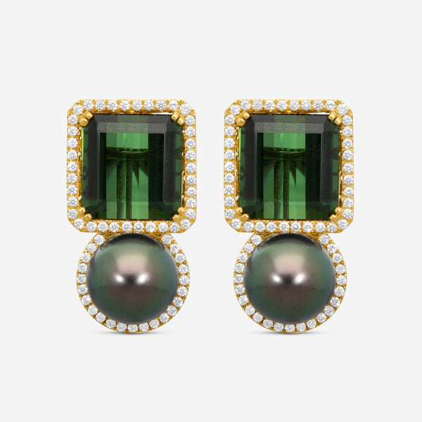Assael 18K Yellow Gold Green Tourmaline, Pearl & Diamond Drop Earrings E5352 - THE SOLIST