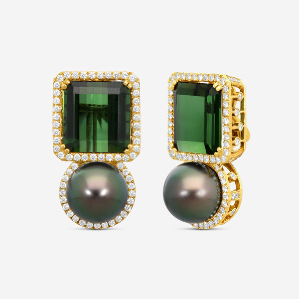 Assael 18K Yellow Gold Green Tourmaline, Pearl & Diamond Drop Earrings E5352 - THE SOLIST
