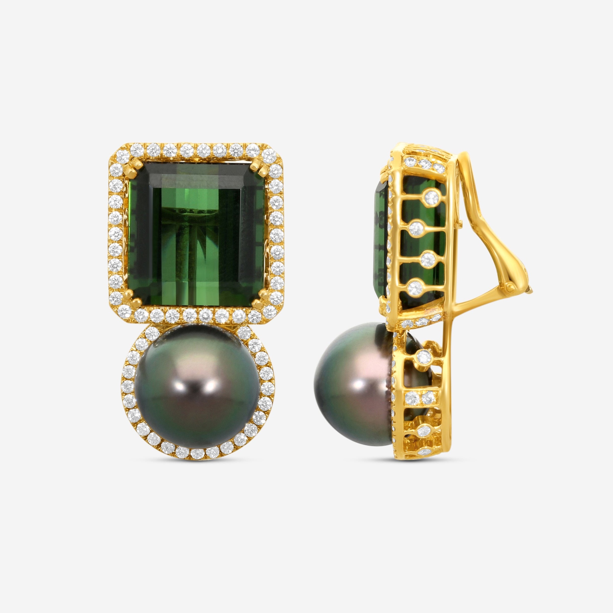 Assael 18K Yellow Gold Green Tourmaline, Pearl & Diamond Drop Earrings E5352 - THE SOLIST