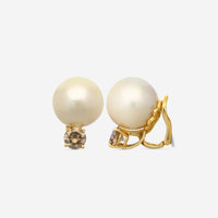 ASSAEL - Diamond & Golden South Sea Cultured Pearl Earrings; 2 Button Pearls 15.1 X 14.1mm, 2 Diamonds 2.17 cts, Clip-ons,18KY - E5480 - THE SOLIST