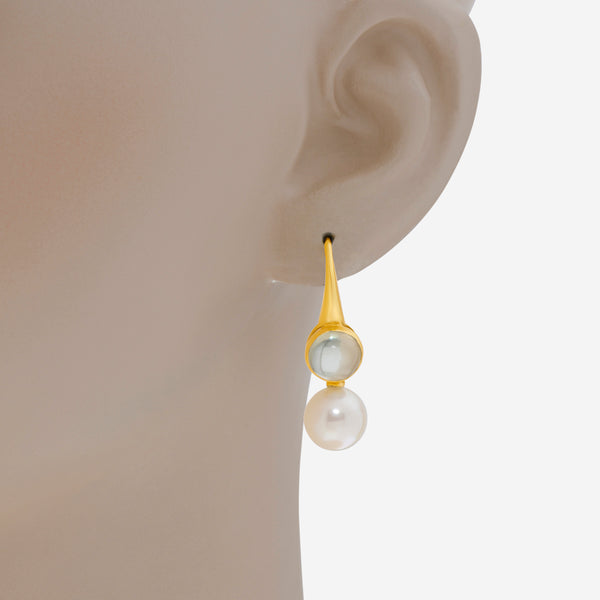 Assael 18K Yellow Gold, Green Moonstone 5.25ct. tw. and Freshwater Pearl Drop Earrings E5604 - THE SOLIST