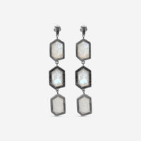Leslie Greene Stainless Steel Black Diamond Moonstone Drop Earrings ES90598OXMS