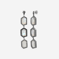 Leslie Greene Stainless Steel Black Diamond Moonstone Drop Earrings ES90598OXMS