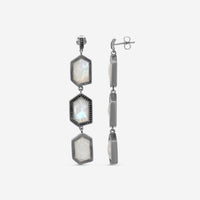 Leslie Greene Stainless Steel Black Diamond Moonstone Drop Earrings ES90598OXMS