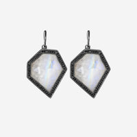 Leslie Greene Stainless Steel Black Diamond Moonstone Drop Earrings ES90599OXMS