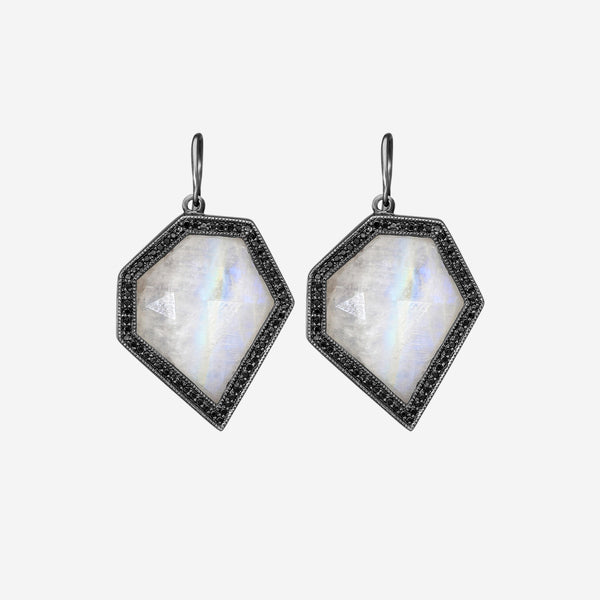 Leslie Greene Stainless Steel Black Diamond Moonstone Drop Earrings ES90599OXMS