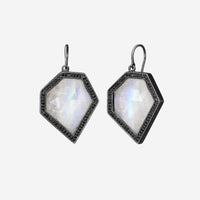 Leslie Greene Stainless Steel Black Diamond Moonstone Drop Earrings ES90599OXMS