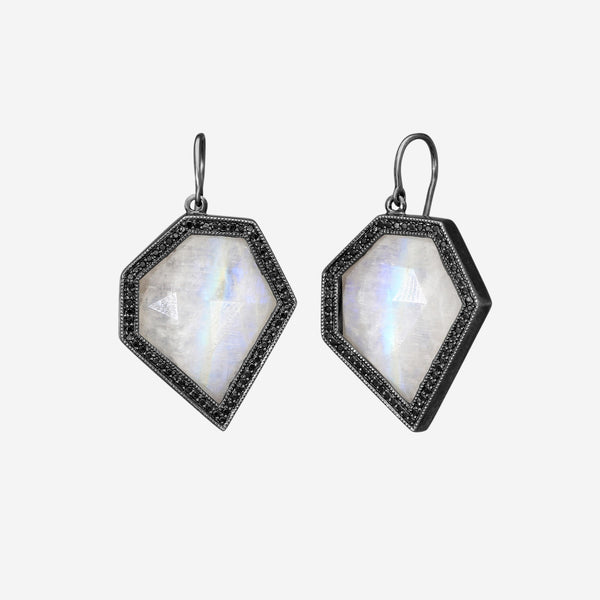 Leslie Greene Stainless Steel Black Diamond Moonstone Drop Earrings ES90599OXMS