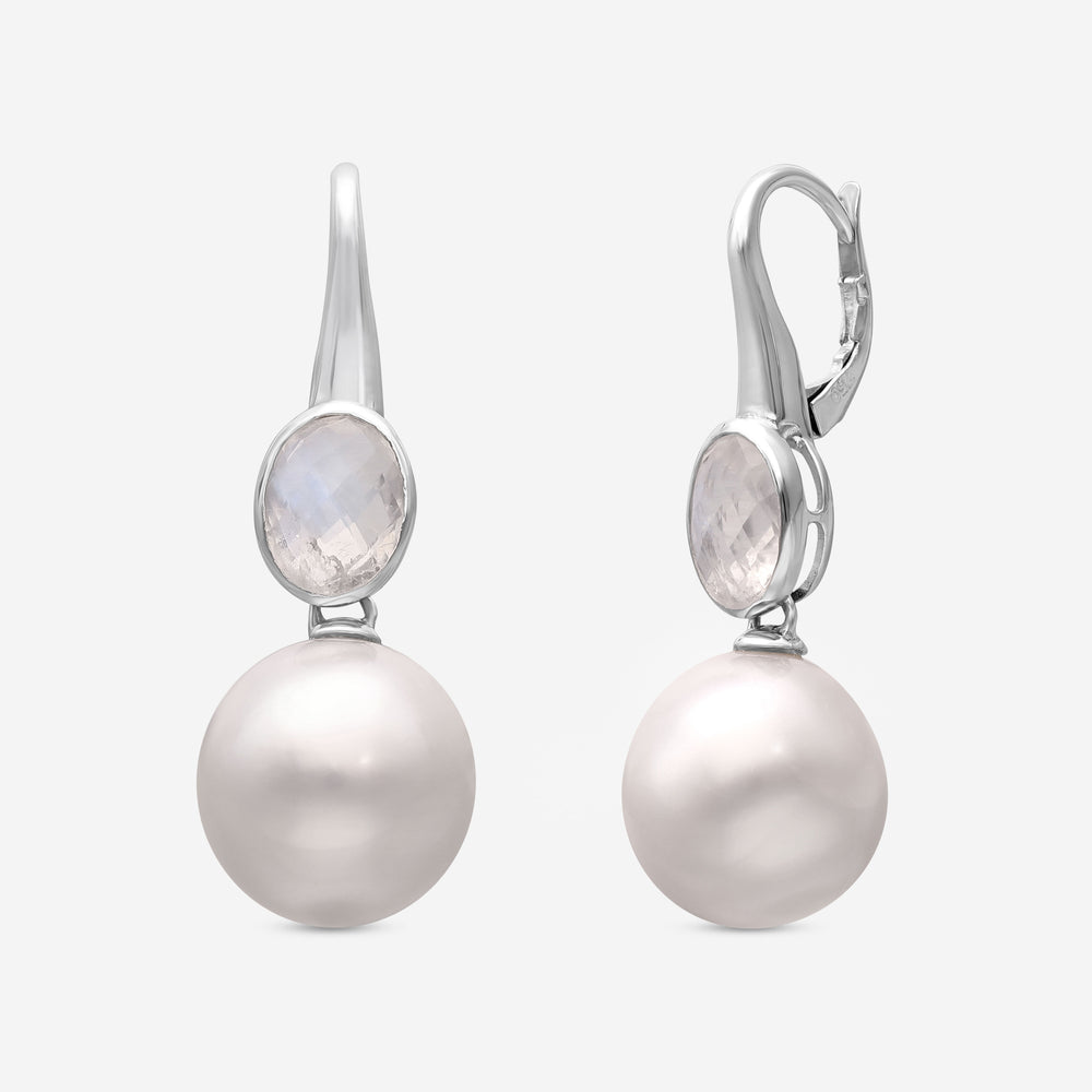 Assael 18K White Gold Briolette Moonstone and South Sea Pearl Drop Earrings - THE SOLIST