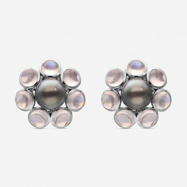 Assael 18K White Gold, Tahitian Cultured Pearl and Moonstone Huggie Earrings E6510 - THE SOLIST