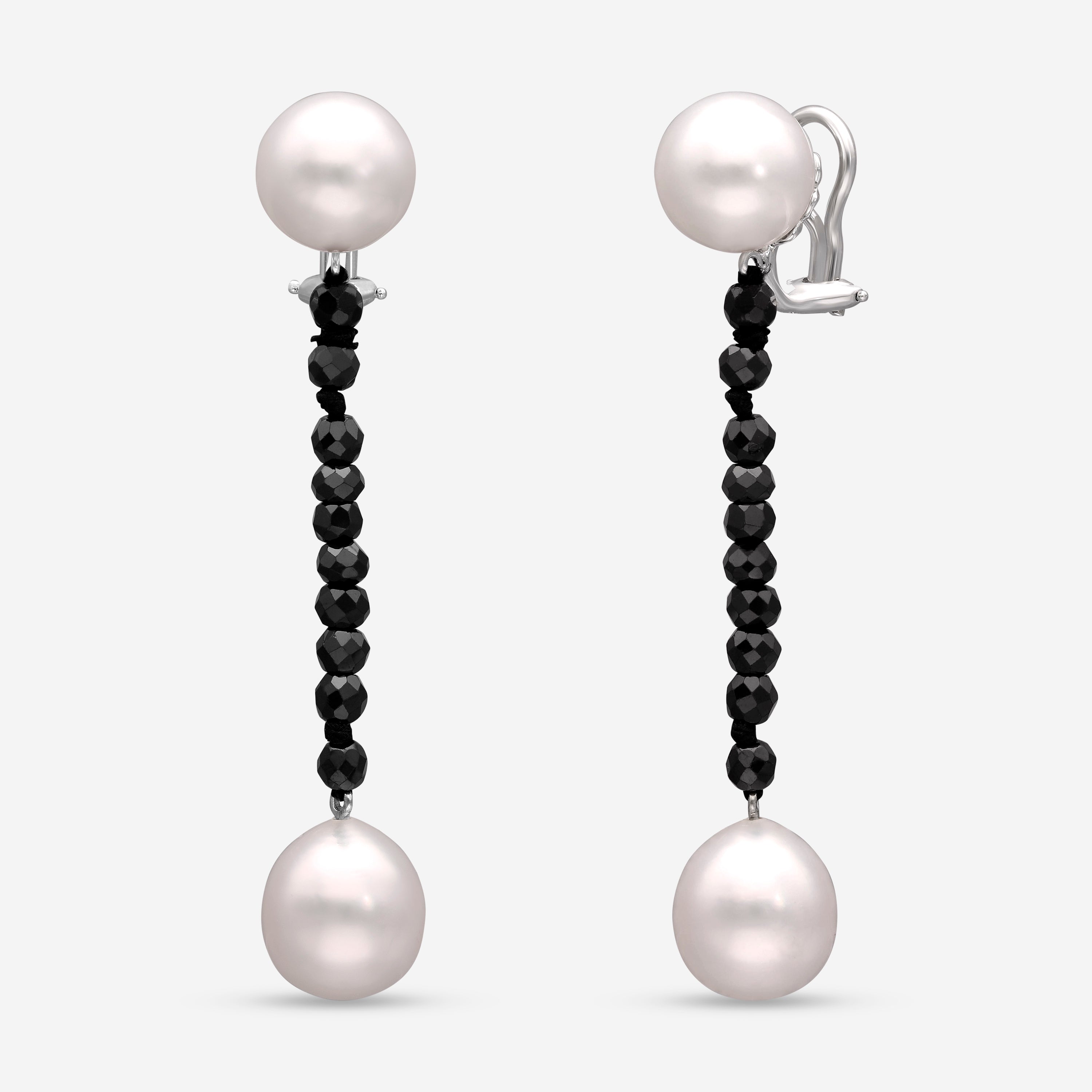 Assael 18K White Gold, Black Spinel 9.00ct. tw. and South Sea Pearl French Clip Earrings E6717