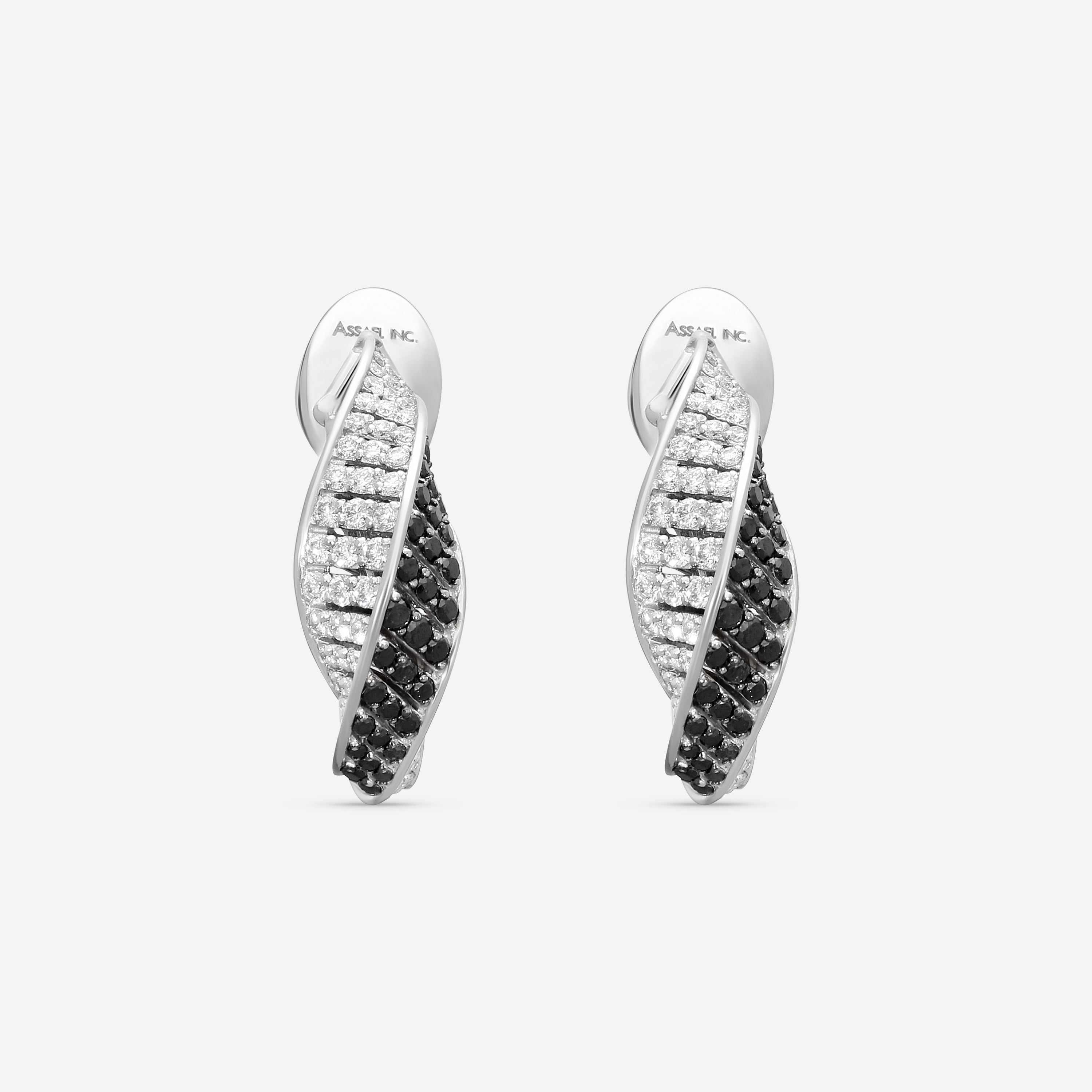 ASSAEL - Black & White Diamond Hoop Earrings; Black Diamonds1.93 cts, Rd Diamonds 1.91 cts, 18KW - E6792 - THE SOLIST