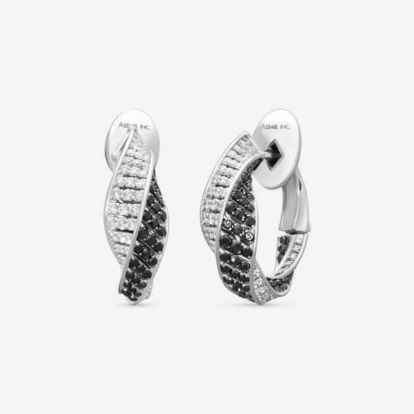 ASSAEL - Black & White Diamond Hoop Earrings; Black Diamonds1.93 cts, Rd Diamonds 1.91 cts, 18KW - E6792 - THE SOLIST