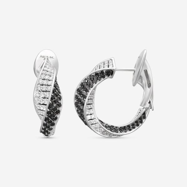 ASSAEL - Black & White Diamond Hoop Earrings; Black Diamonds1.93 cts, Rd Diamonds 1.91 cts, 18KW - E6792 - THE SOLIST