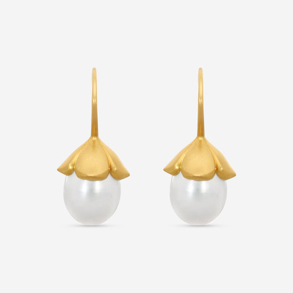 ASSAEL - South Sea Cultured Pearl Earrings; 2 Drop Pearls 15.1 x 12.4mm, Fancy Earring Wire,20K YG - E7083 - THE SOLIST