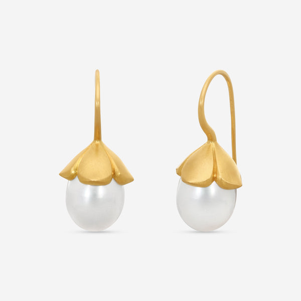ASSAEL - South Sea Cultured Pearl Earrings; 2 Drop Pearls 15.1 x 12.4mm, Fancy Earring Wire,20K YG - E7083 - THE SOLIST