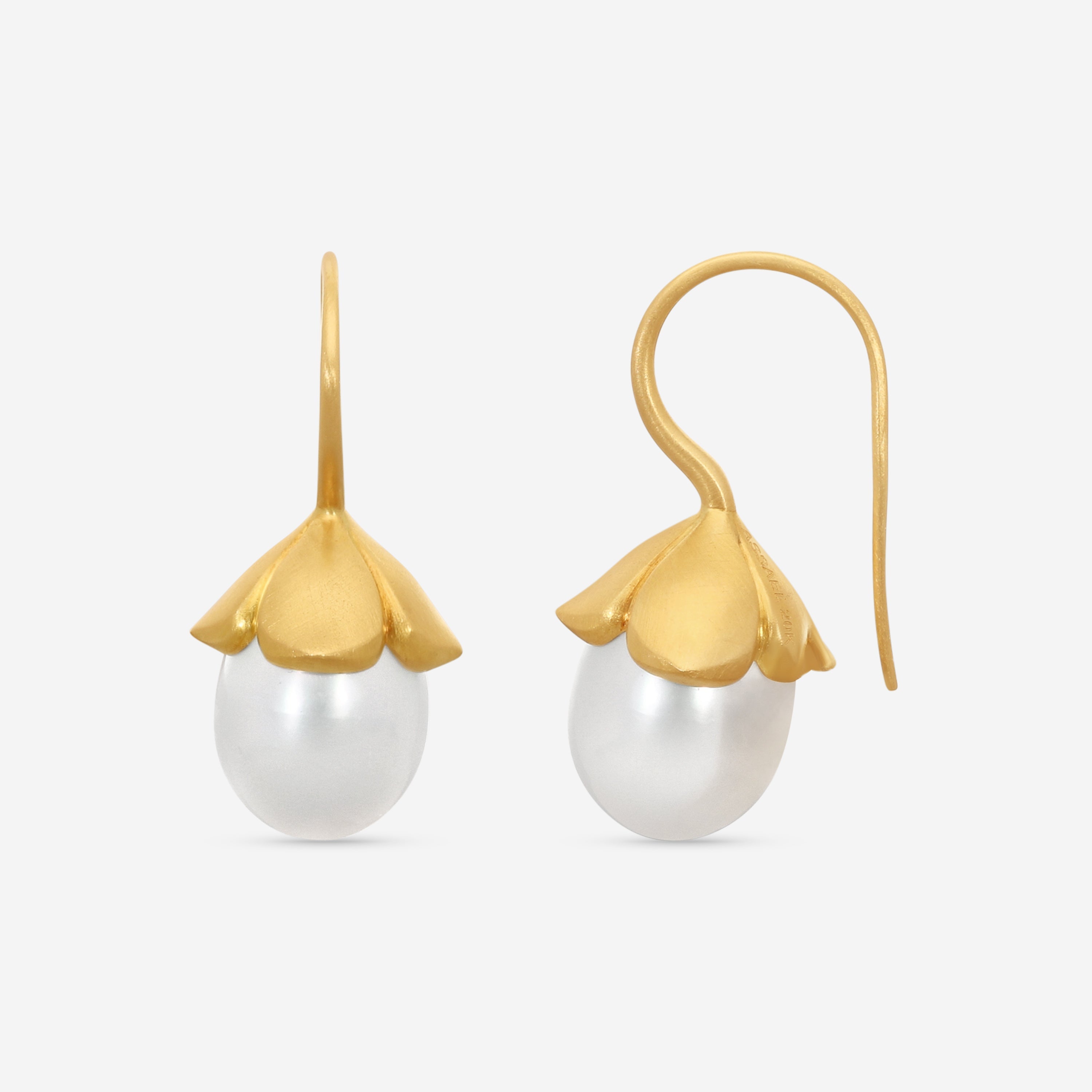 ASSAEL - South Sea Cultured Pearl Earrings; 2 Drop Pearls 15.1 x 12.4mm, Fancy Earring Wire,20K YG - E7083 - THE SOLIST