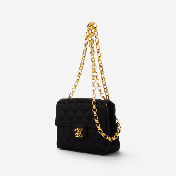 Chanel Classic Mini Timeless Black Satin Canvas Square Flap Bag EAG9064