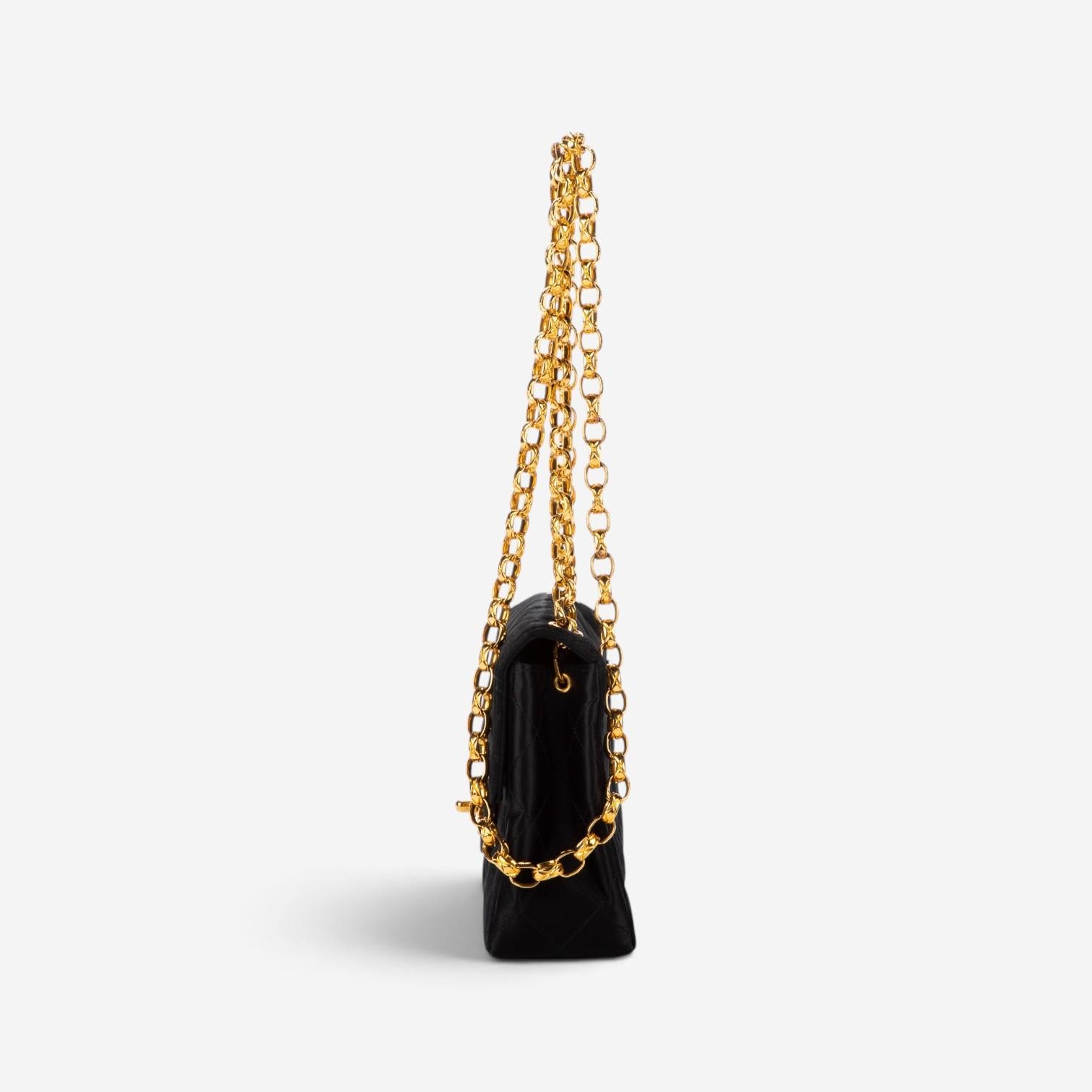 Chanel Classic Mini Timeless Black Satin Canvas Square Flap Bag EAG9064