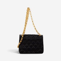 Chanel Classic Mini Timeless Black Satin Canvas Square Flap Bag EAG9064