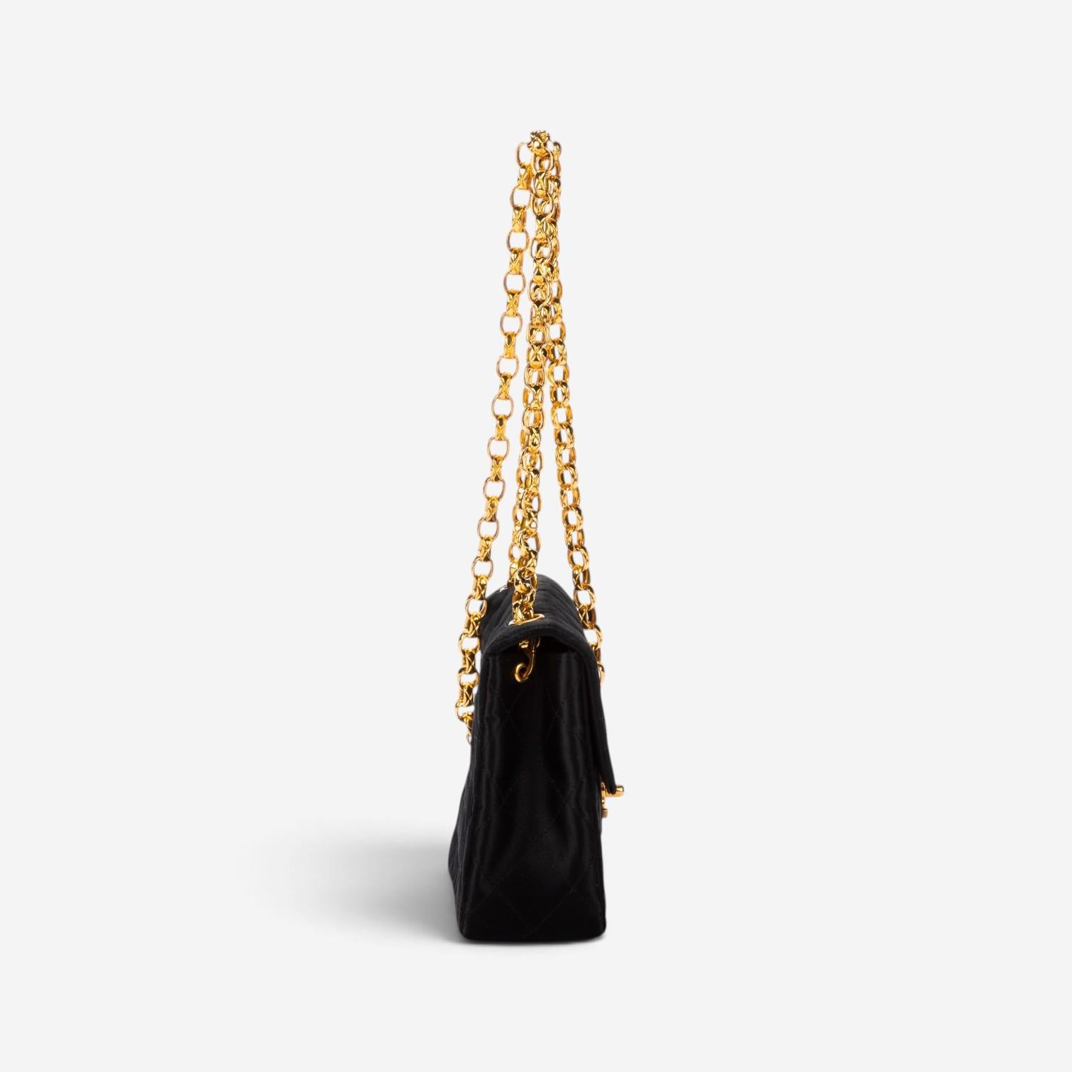 Chanel Classic Mini Timeless Black Satin Canvas Square Flap Bag EAG9064