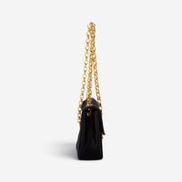 Chanel Classic Mini Timeless Black Satin Canvas Square Flap Bag EAG9064