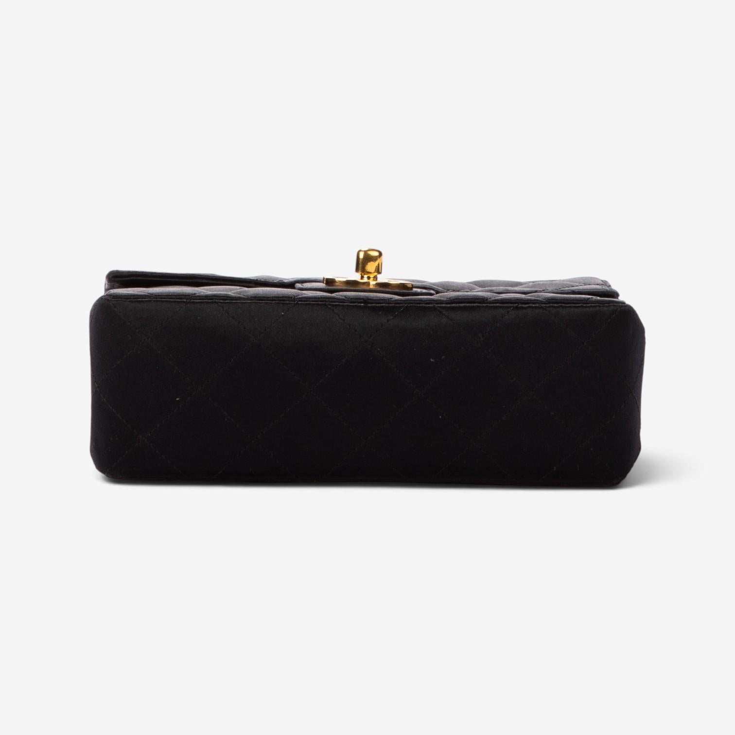 Chanel Classic Mini Timeless Black Satin Canvas Square Flap Bag EAG9064