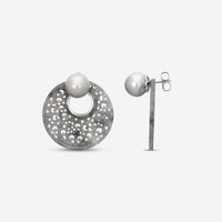 ASSAEL - Grey Jadeite Jackets & Tahitian Natural Color Cultured Pearl Earrings;  Pair of Button Pearls 12.8 x 12.4mm,  Pair of Round Carved Jadeite Discs, 37.5mm (Burma), 18K WG Posts & Jumbo Backs, 1.5'' L - ECO-TJD00004 - THE SOLIST