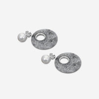ASSAEL - Grey Jadeite Jackets & Tahitian Natural Color Cultured Pearl Earrings;  Pair of Button Pearls 12.8 x 12.4mm,  Pair of Round Carved Jadeite Discs, 37.5mm (Burma), 18K WG Posts & Jumbo Backs, 1.5'' L - ECO-TJD00004 - THE SOLIST