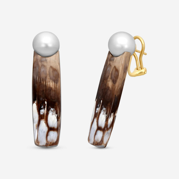 Assael 18K Yellow Gold Pearl & Pertified Wood Clip-On Earrings ECO-TPW00001