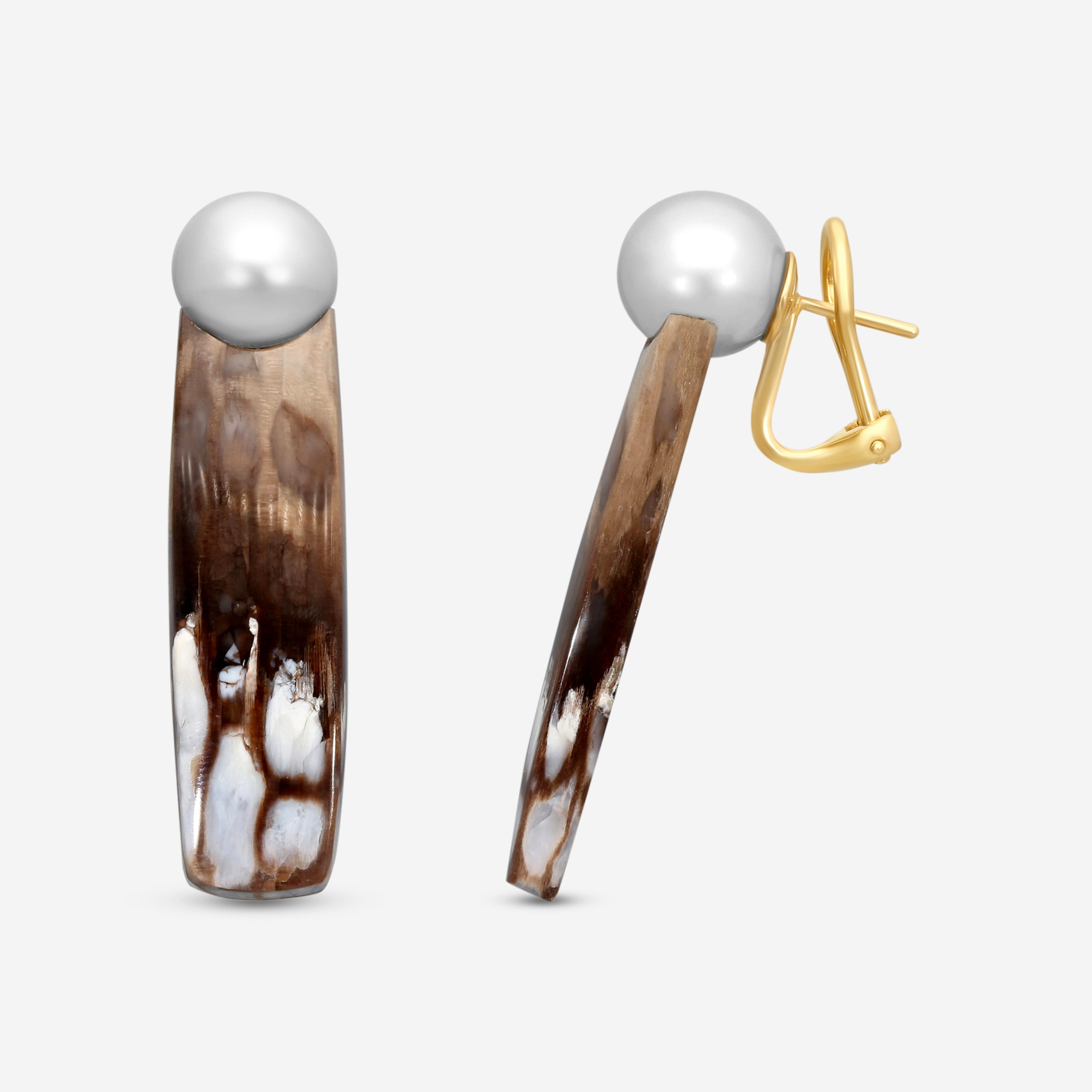 Assael 18K Yellow Gold Pearl & Pertified Wood Clip-On Earrings ECO-TPW00001