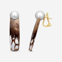 Assael 18K Yellow Gold Pearl & Pertified Wood Clip-On Earrings ECO-TPW00001