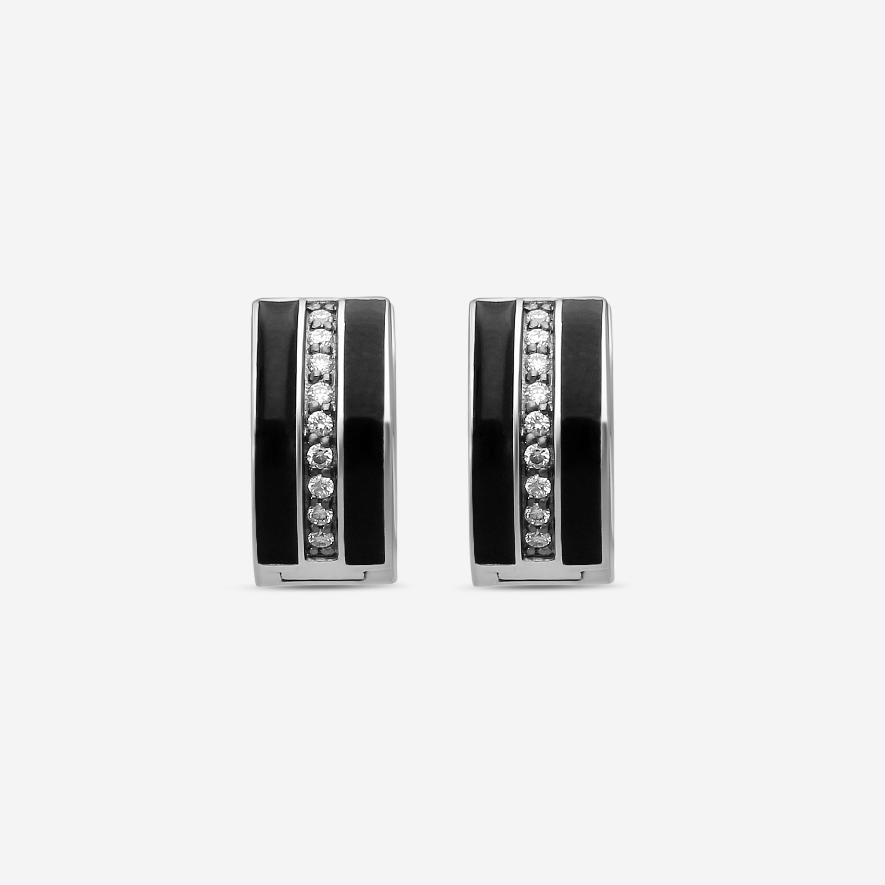 Sydney Evan 14K White Gold and Enamel Pavé Stripe Diamond Huggie Earrings ET1289BL-WB