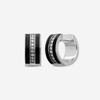 Sydney Evan 14K White Gold and Enamel Pavé Stripe Diamond Huggie Earrings ET1289BL-WB