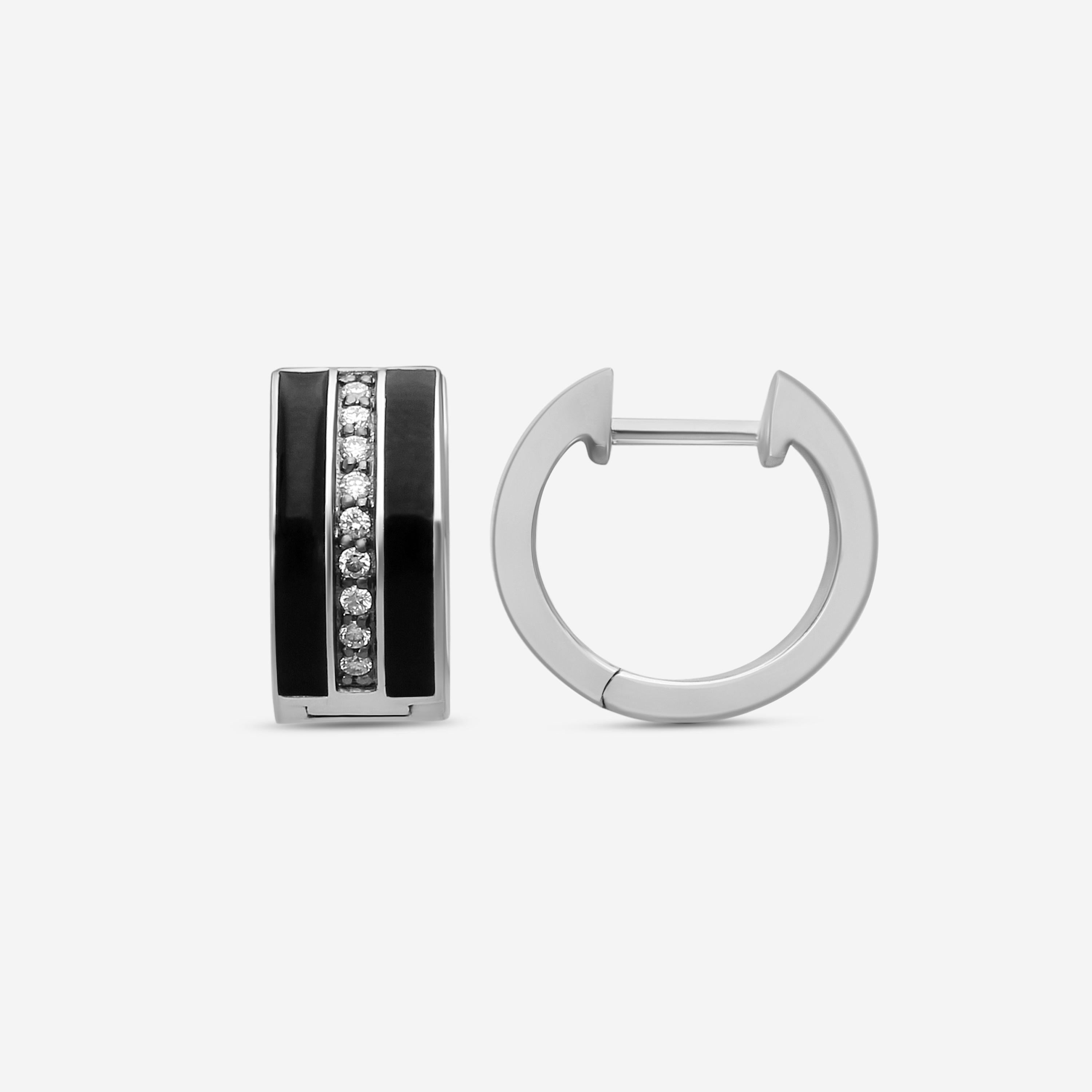 Sydney Evan 14K White Gold and Enamel Pavé Stripe Diamond Huggie Earrings ET1289BL-WB