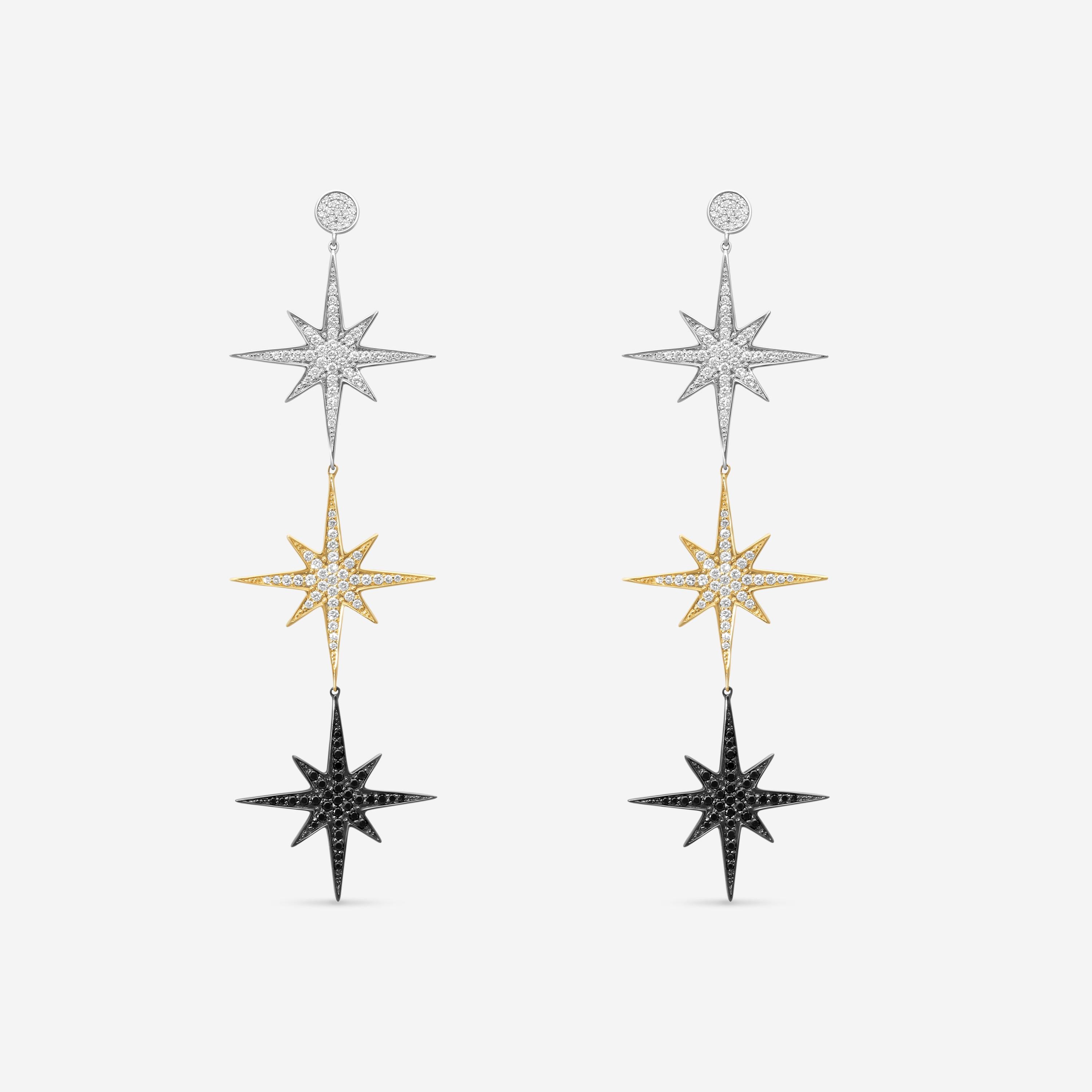 Sydney Evan Triple Starburst 14K White & Yellow & Black Gold Diamond Drop Earrings EJP1903BLK-WYB