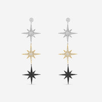 Sydney Evan Triple Starburst 14K White & Yellow & Black Gold Diamond Drop Earrings EJP1903BLK-WYB
