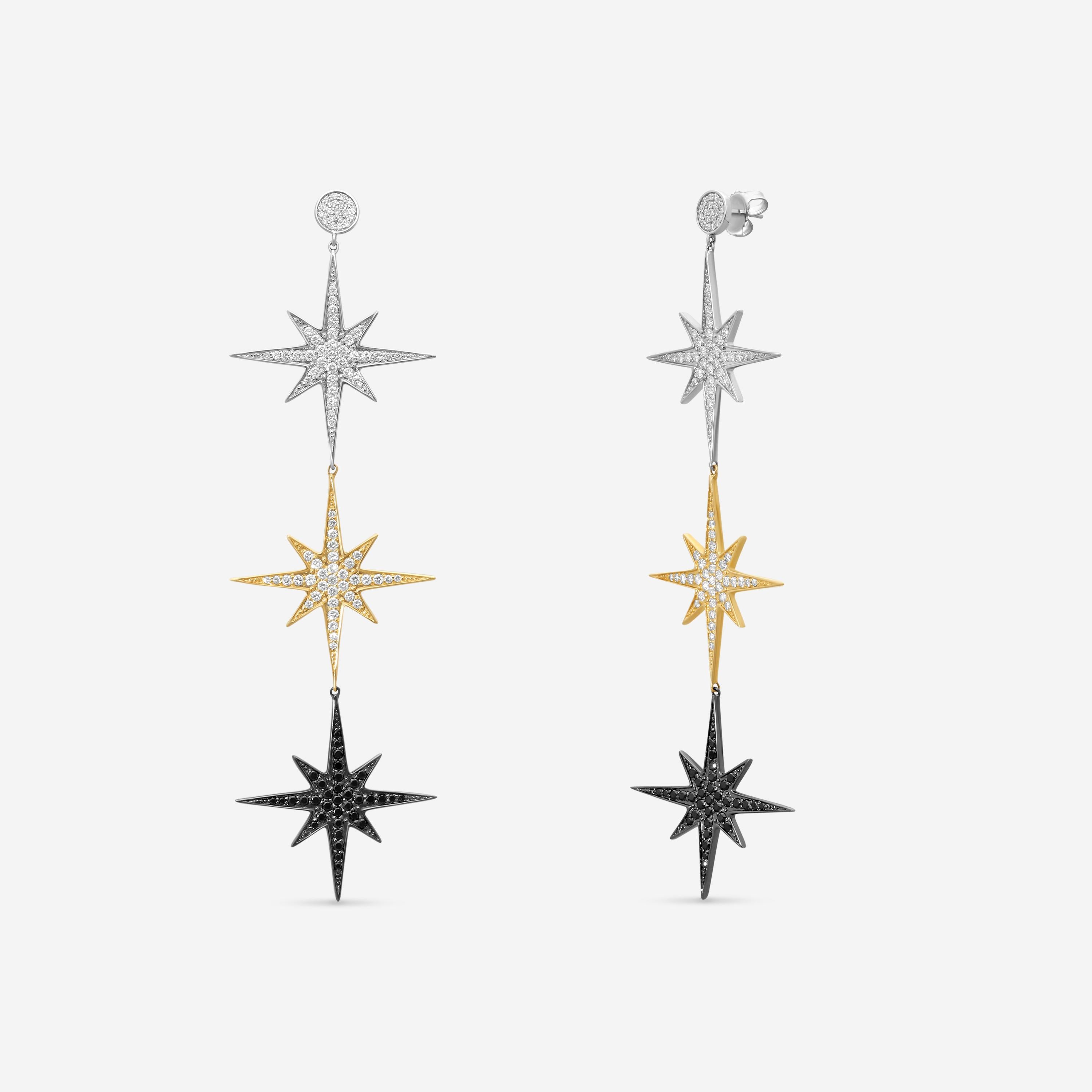 Sydney Evan Triple Starburst 14K White & Yellow & Black Gold Diamond Drop Earrings EJP1903BLK-WYB