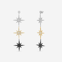 Sydney Evan Triple Starburst 14K White & Yellow & Black Gold Diamond Drop Earrings EJP1903BLK-WYB