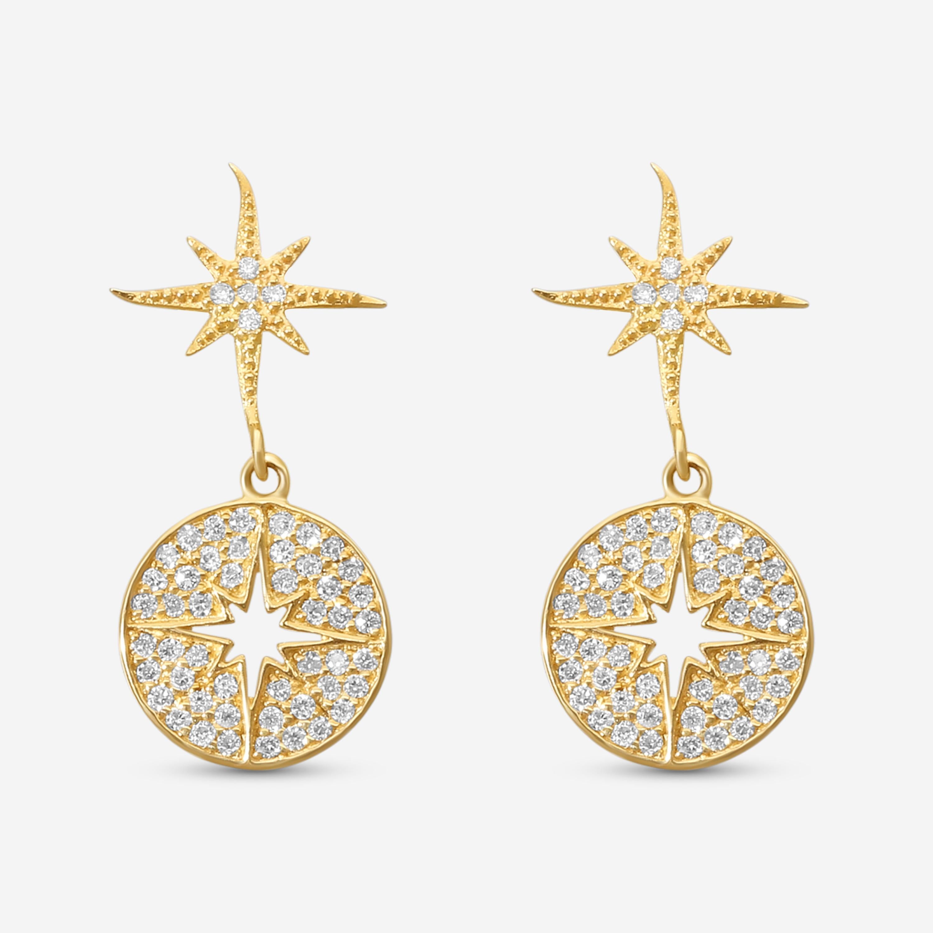 Sydney Evan 14K Yellow Gold Diamond Starburst Medallion Drop Earrings EJP2063-Y