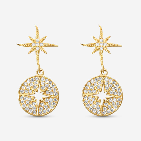 Sydney Evan 14K Yellow Gold Diamond Starburst Medallion Drop Earrings EJP2063-Y