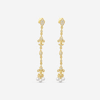 Sydney Evan Fleur de Lis 14K Yellow Gold Diamond & Pearl Drop Earrings EJP2355PE-Y