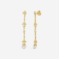 Sydney Evan Fleur de Lis 14K Yellow Gold Diamond & Pearl Drop Earrings EJP2355PE-Y