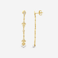 Sydney Evan Fleur de Lis 14K Yellow Gold Diamond & Pearl Drop Earrings EJP2355PE-Y
