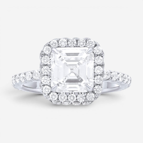 Diana M. Jewels Emerald Cut Halo Platinum Diamond Engagement Ring Sz. 6 EM466