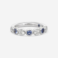 Mémoire Toujours 18K White Gold Diamond & Blue Sapphire 7-Stone Band Ring Sz. 6.5 EMTU125 - THE SOLIST