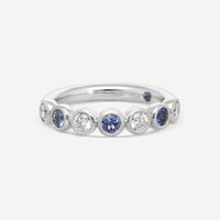 Mémoire Toujours 18K White Gold Diamond & Blue Sapphire 7-Stone Band Ring Sz. 6.5 EMTU125 - THE SOLIST